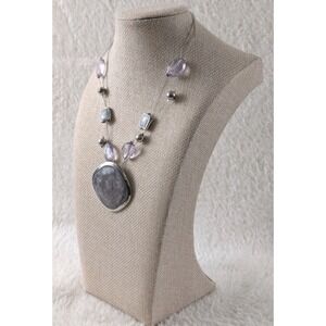 New York & Company Silver Tone Marbled Resin Pendant Necklace Statement